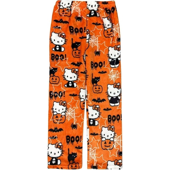 Cute Cartoon Pajama Pants for Women, Plush Pj Pants, Halloween Christmas Pajama Pants,Kawaii Anime Sleep Pants, Family Christmas Pajamas Matching,Orange,XL