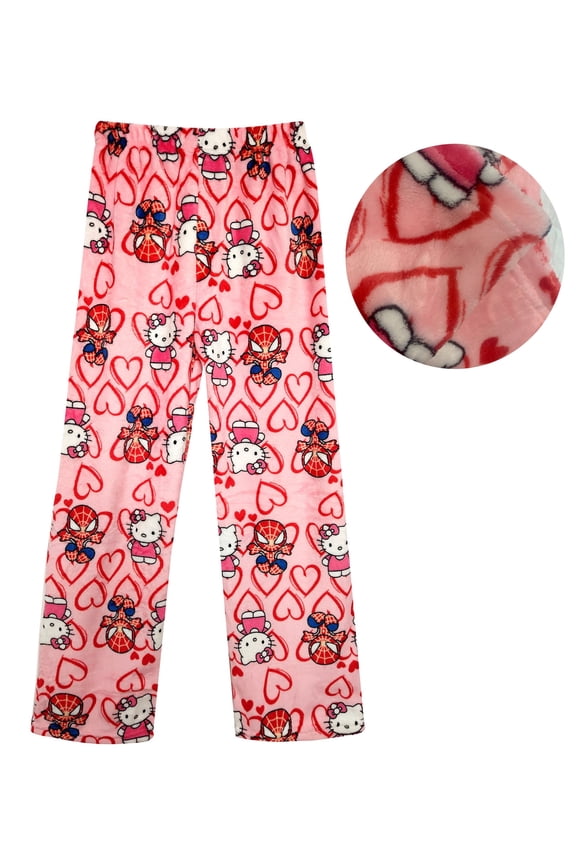 Cute Cartoon Pajama Pants for Women, Plush Pj Pants, Halloween Christmas Pajama Pants,Kawaii Anime Sleep Pants, Family Christmas Pajamas Matching,White,M