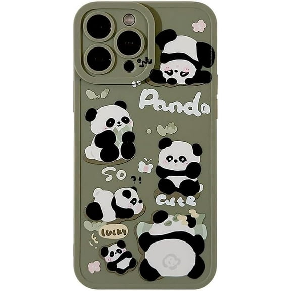 Cute Cartoon Panda Butterfly Green Soft Phone Case Compatible with iPhone Case (Green,iPhone 14 Plus)