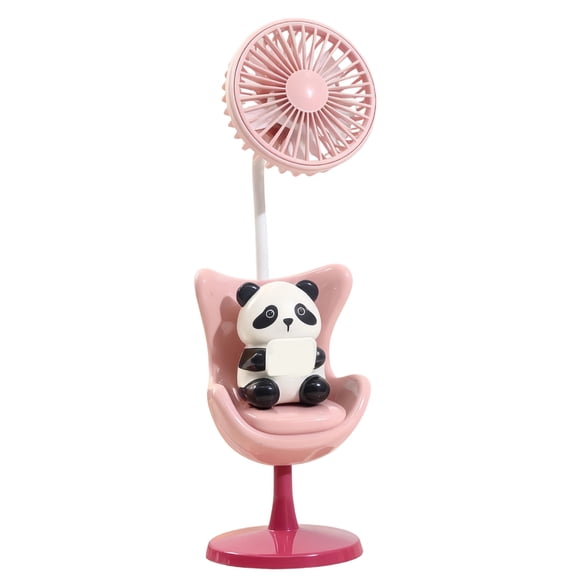 Cute Cartoon Panda Chair Desktop Fan USB Rechargeable Personal Table Fan with Three Speed-Settings Portable Fan Ornament for Home Study Dorm Desk Decor, Pink