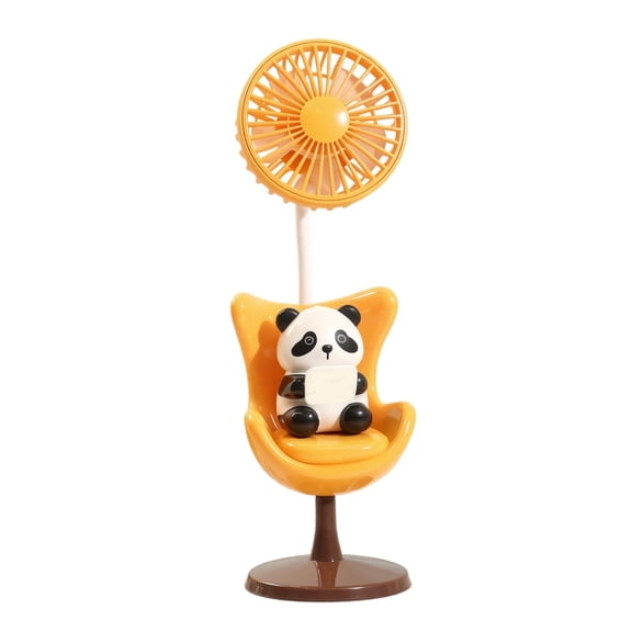 Cute Cartoon Panda Chair Desktop Fan USB Rechargeable Personal Table Fan with Three Speed-Settings Portable Fan Ornament for Home Study Dorm Desk Decor, Yellow