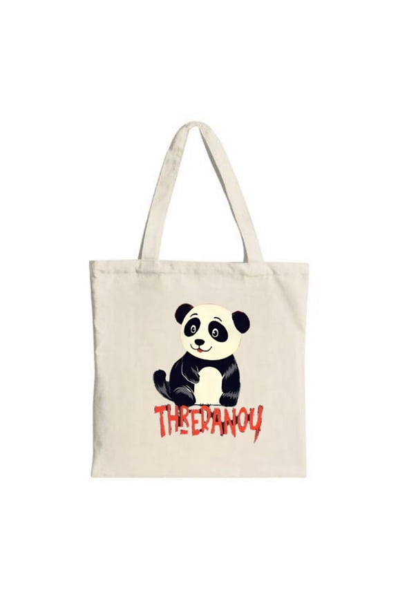 Cute Cartoon Panda Tote Bag - Bold " THEEDANOU " Text with Durable Canvas Perfect for Shopping Travel & Parties