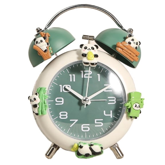 Cute Cartoon Panda Twin Bell Battery Operated Alarm Clocks for Bedrooms Decoration, Green