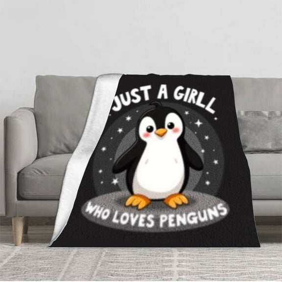 Cute Cartoon Penguin Flannel Blanket - Soft Warm Cozy Design for Sofa Travel Bed & Chair - Perfect for Penguin Lovers