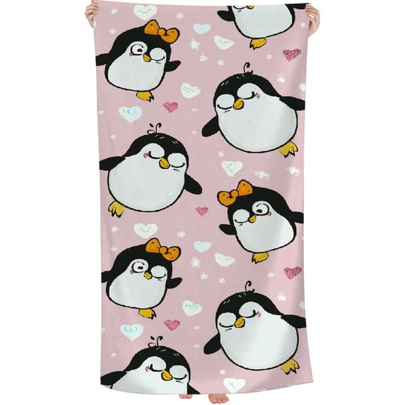 Cute Cartoon Penguin Printed Microfiber Sand Free Pool Towel Lightweight Oversized Quick Dry Absorbent Compact Travel Must Have for The Swimming Summer Cruise Ship Essentials