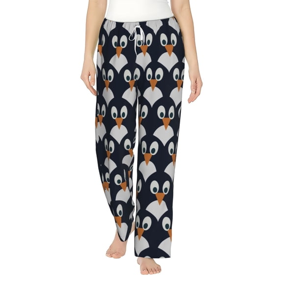 Cute Cartoon Penguin Women's Comfy Pajama Pants with Pockets,Soft Stretch Drawstring Lounge Pants, Soft Casual Wide Leg PJS Sleep Bottoms X-Large