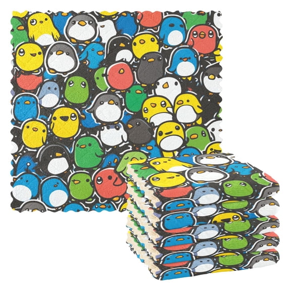 Cute Cartoon Penguins Kitchen Cloth Dish Towels for Drying Washing Absorbent Dish Rags 6 Pack
