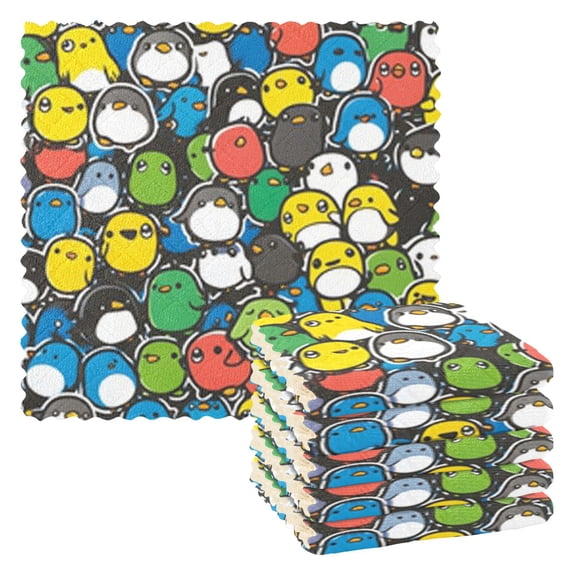 Cute Cartoon Penguins Kitchen Cloth Dish Towels for Drying Washing Absorbent Dish Rags Reusable soft kitchen dishcloth set 6 Pack