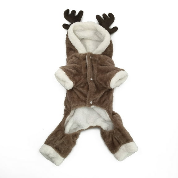 Cute Cartoon Pet Reindeer Cosplay Christmas Elk Costume Dog Puppy Hoodie Coat Jacket Clothes Soft Coral Velvet Fleece Winter Warm Hooded Sweater Jumpsuit Outfit Apparel for Small Dogs Cats