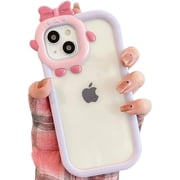 Cute Cartoon Phone Case Compatible with iPhone 13 Pro, Cute Candy Color 3D Little Monster Phone Case, Macaron Purple Frame Clear Phone Cover 2 in 1 for Women Girls