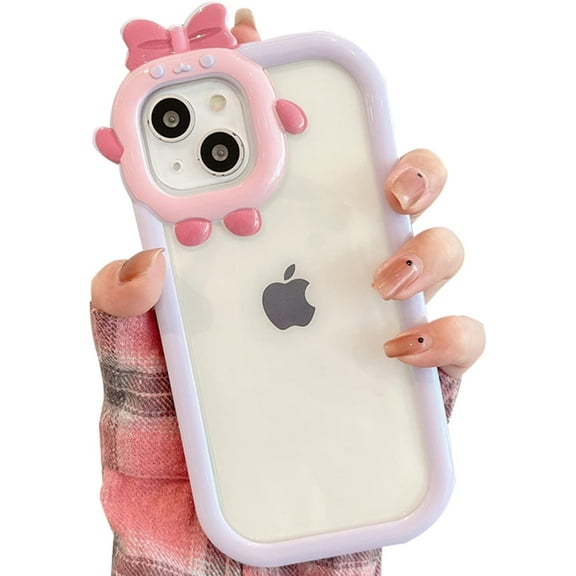 Cute Cartoon Phone Case Compatible with iPhone 13 Pro Max, Cute Candy Color 3D Little Monster Phone Case, Macaron Purple Frame Clear Phone Cover 2 in 1 for Women Girls