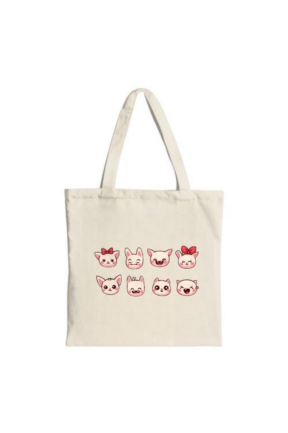Cute Cartoon Pig Faces Tote Bag - 8 Expressions in 2 Rows Happy & Playful Design Perfect for Shopping Travel & Parties
