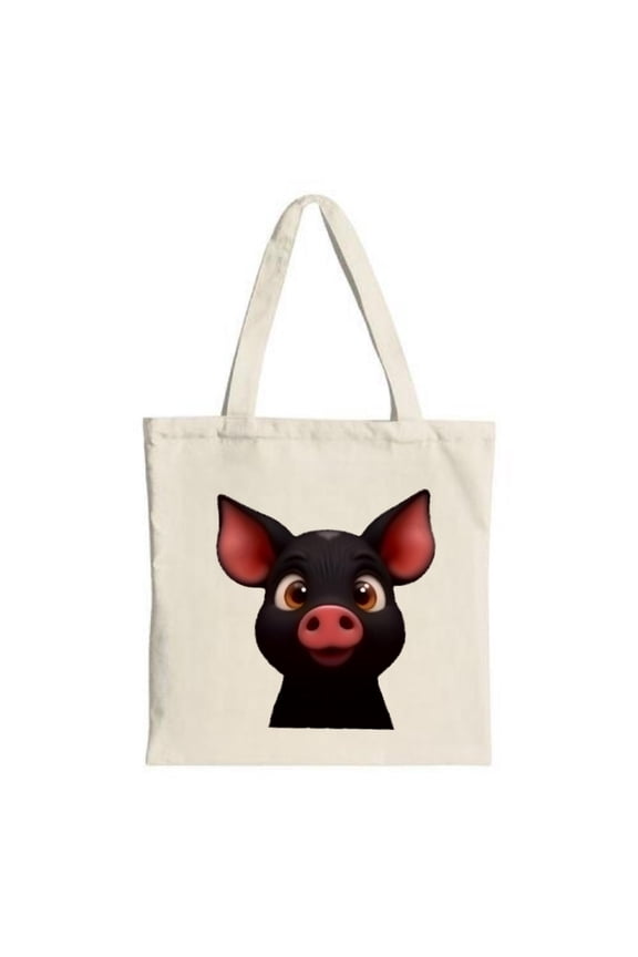 Cute Cartoon Pig Tote Bag - Large Eyes & Pink Snout Design Perfect for Shopping Travel & Parties Durable Canvas with Two Handles
