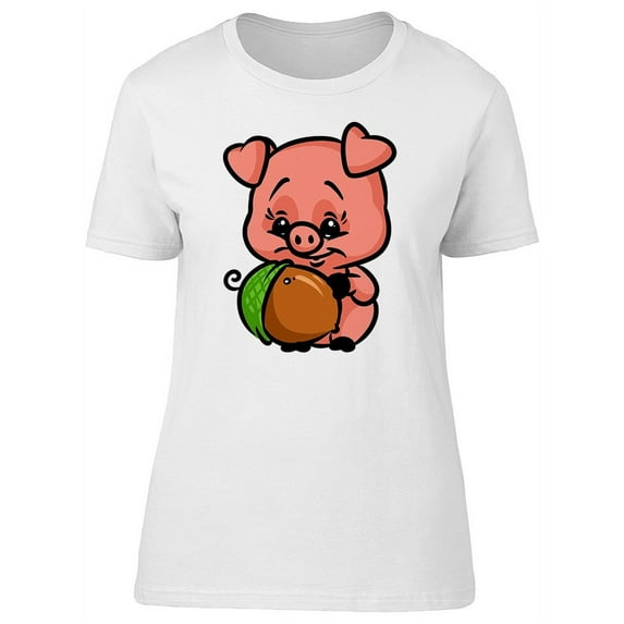 Cute Cartoon Pig With An Acorn T-Shirt Women -Image by Shutterstock, Female Small
