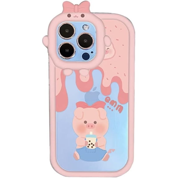 Cute Cartoon Piggy Phone Case with Bow Knot Cutie Camera Frame Lens Protection, Shockproof Soft Case for iPhone 11