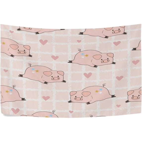 Cute Cartoon Pigs and Hearts Tapestry Wall Hanging Tapestries Happy Colorful Hippie Psychedelic Art Polyester Carpet Wall Decorative for Living Room Bedroom 60x51inch Gift Decor
