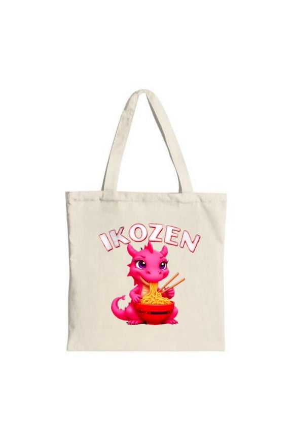 Cute Cartoon Pink Dragon Tote Bag - IKOZEN Design with Playful Noodles Perfect for Shopping Travel & Parties Reusable Canvas Bag