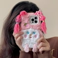 thumbnail image 1 of Cute Cartoon Pink Furry Phone Case Compatible with iPhone 14 pro max, Funny 3D Fluffly DIY Braids Plush Winter Warm Shockproof Phone Cover for Girls Women, 1 of 12