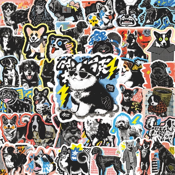Cute Cartoon Pixel Dog Doodle Sticker 60Pcs, Waterproof Decals For Water Bottles Laptop Luggage Guitar Phone Case, Decorative Sticker Pack For Teens S
