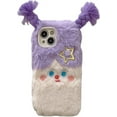 thumbnail image 1 of Cute Cartoon Plush Phone Case Compatible with iPhone 11, Funny 3D Purple Furry Winter Warm Plush Spoof Braids Face Shockproof Phone Cover for Girls Women, 1 of 12