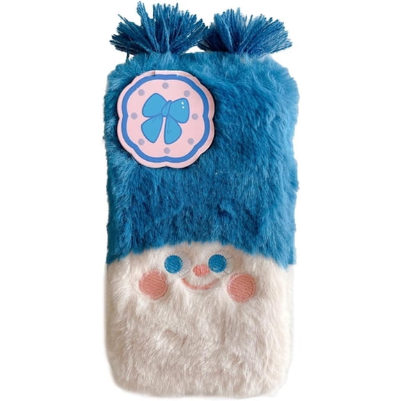 Cute Cartoon Plush Phone Case Compatible with iPhone 14, Funny 3D Blue Furry Winter Warm Plush Spoof Braids Face Shockproof Phone Cover for Girls Women