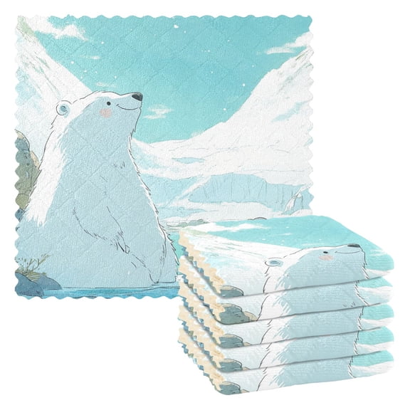 Cute Cartoon Polar Bear Kitchen Cloth Dish Towels for Drying Washing Absorbent Dish Rags 6 Pack