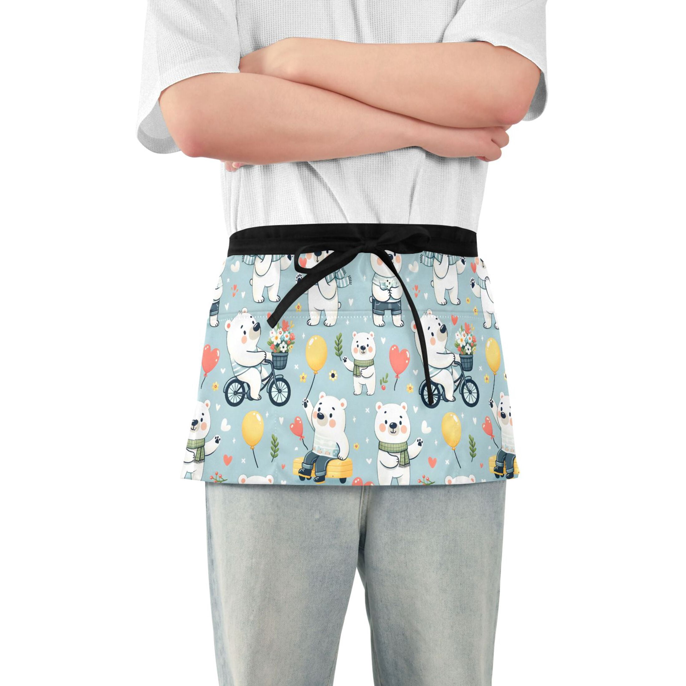 Cute Cartoon Polar Bears Server Apron with 3 Pockets Waterproof ...