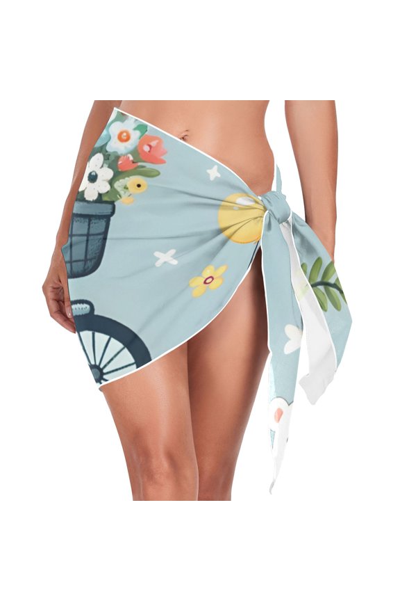 Cute Cartoon Polar Bears Women Coverups Beach Cover Up Chiffon Swimsuit Bikini Wrap Short Skirt Beach Slit Tie Waist