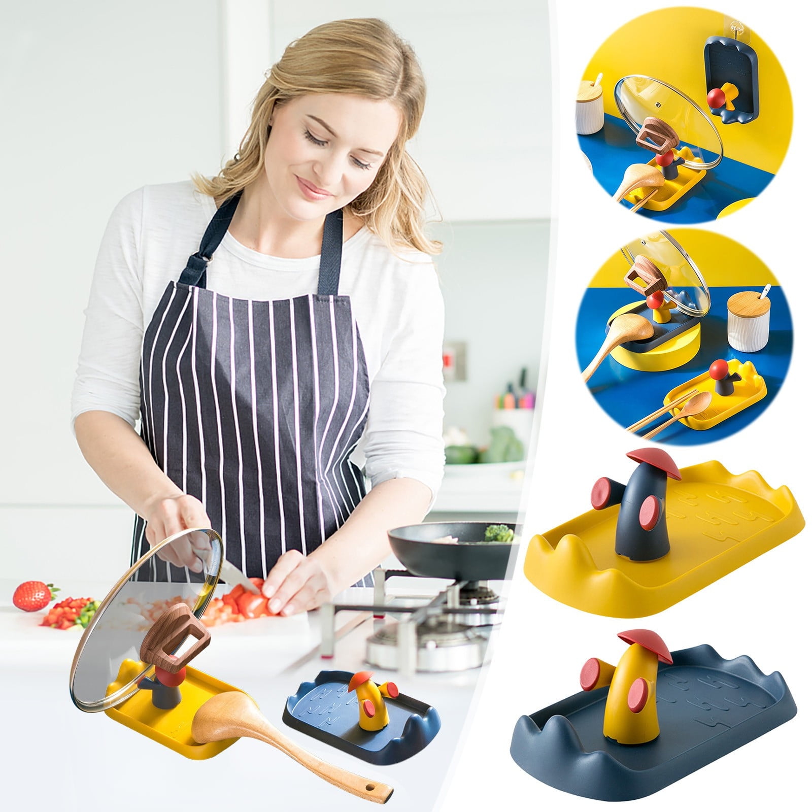 Cute Cartoon Pot Cover Rack, Kitchen Utensil Organizer, Spatula Spoon