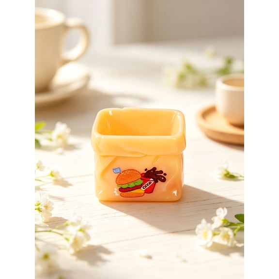 Cute Cartoon Printed Mini Resin Storage Bag Flatback Charms Imitation Paper Pouch Tiny Box Miniatures, Craft Accessories for Cream Glue Case DIY, Fairy Garden Diorama and Desk Tiny Decor 1Pcs