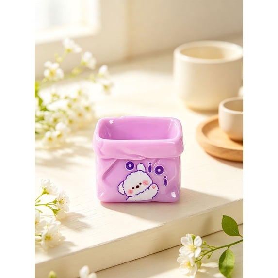 Cute Cartoon Printed Mini Resin Storage Bag Flatback Charms Imitation Paper Pouch Tiny Box Miniatures, Craft Accessories for Cream Glue Case DIY, Fairy Garden Diorama and Desk Tiny Decor 1Pcs