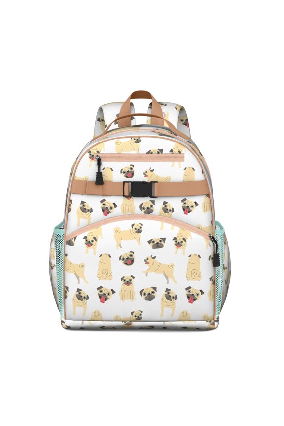 Cute Cartoon Pug Backpack for School,Cute School Bag,Schoolbag with Adjustable Shoulder Straps & Padded Back,15.25"x11.5"x5.25"