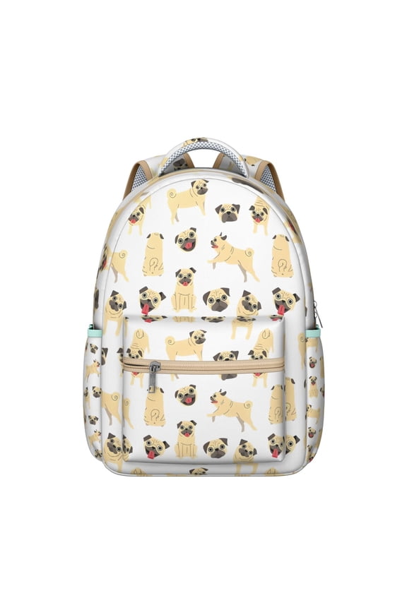 Cute Cartoon Pug Backpack for School,Cute School Bag,Schoolbag with Adjustable Shoulder Straps & Padded Back,15.3"x11"x7.1".