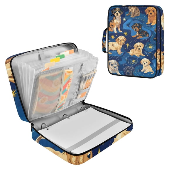 Cute Cartoon Puppies Starry Night Starry Night Style Accordion File Organizer Expanding File Folder 3-Ring Binder Bag 500 Sheets A4 Size