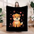 thumbnail image 1 of Cute Cartoon Puppy Flannel Blanket - Soft Warm and Cozy with Colorful Hearts Flowers and Stars - Perfect for Sofa Travel and Bed, 1 of 7