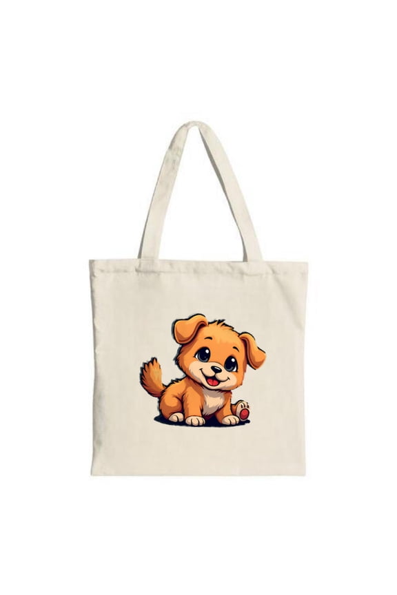 Cute Cartoon Puppy Tote Bag - Happy Puppy Design Large Eyes & Cheerful Smile Perfect for Shopping Travel & Parties
