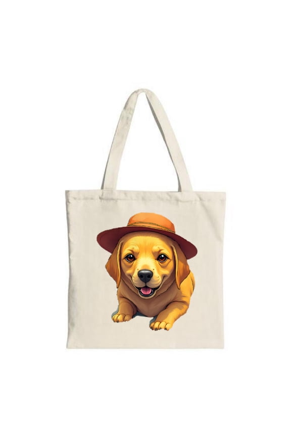 Cute Cartoon Puppy Tote Bag - Happy Puppy in Red Hat Floppy Ears Vibrant Colors - Perfect for Shopping Travel & Parties