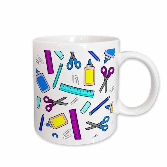 3drose, Cute Cartoon Purple and Blue School Supplies - White, 11oz Mug