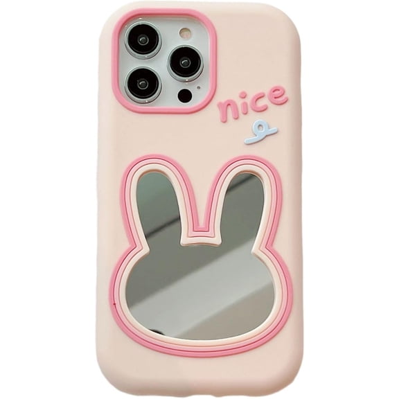 Cute Cartoon Rabbit Avatar Mirror Soft Phone Case Compatible with iPhone Case for Women Girls (Pink,iPhone 12)