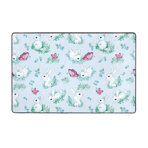 Cute Cartoon Rabbit Butterfly Shaggy Area Rug, Rugs for Living Room Bedroom Non Slip Door Mat Indoor Carpet Machine Washable Nursery Home Decor Floor Mats for Entryway 60x39in-#