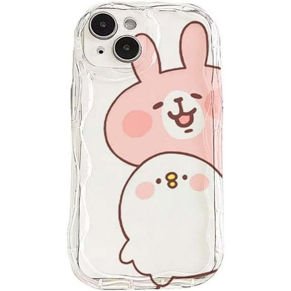 Cute Cartoon Rabbit Chick Wavy Frame Clear Soft Phone Case Compatible with iPhone Case (Clear,iPhone 14 Pro Max)