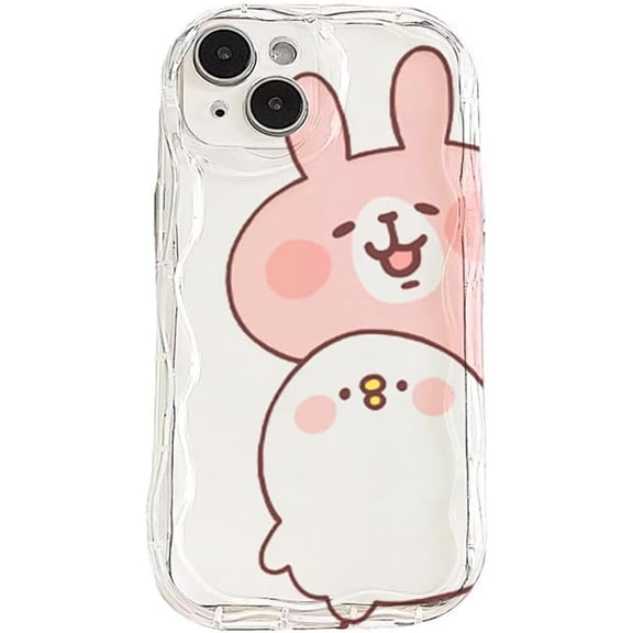 Cute Cartoon Rabbit Chick Wavy Frame Clear Soft Phone Case Compatible with iPhone Case (Clear,iPhone 15)