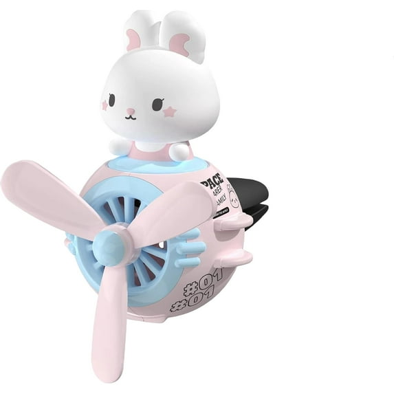 Cute Cartoon Rabbit Design Car Air Freshener with Rotating Fan Blades Classic Retro Airplane Style Vent Clip Easy To Replace Scent Tablets Plug and Play for Most Car Outlets