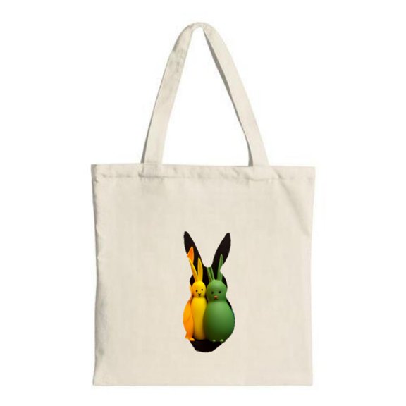 Cute Cartoon Rabbit Tote Bag - Yellow & Green Rabbits with Black Ears Perfect for Shopping Travel & Parties Eco-Friendly Canvas