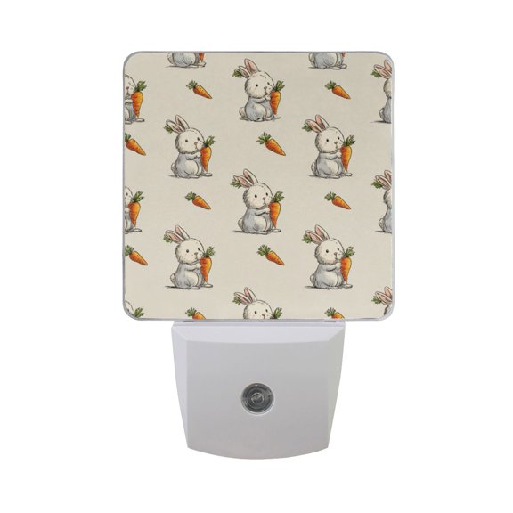 Cute Cartoon Rabbits Hug Carrots LED Night Light Sensor Lamp Plug-in Adjustable Brightness 2 Pack