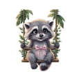 thumbnail image 1 of Cute Cartoon Raccoon Swinging on a Swing Animal Wall Art Sticker Designs Vinyl Stickers For Home House Walls Rooms Windows Bedroom Decoration Size (28x28 inch), 1 of 3