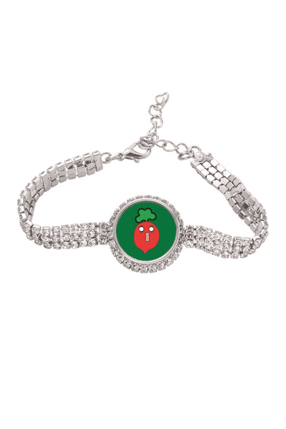 Cute Cartoon Radish Surprised Face Tennis Chain Anklet Bracelet Diamond Jewelry