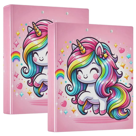 Cute Cartoon Rainbow Unicorn 3 Ring Hardcover Binders 1.5" Round Rings for Letter-Size Folder Paper Organizer Pockets for Office Student Recipe 1 Pack