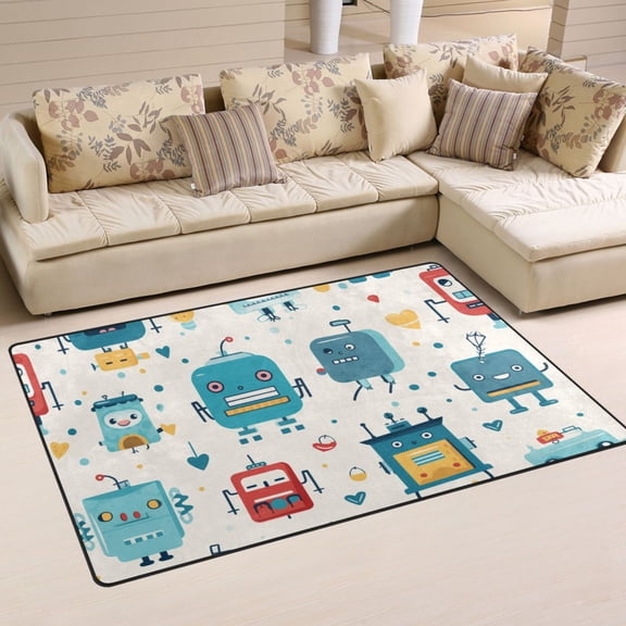 Cute Cartoon Robots Area Floor Mats Non-Slip Rugs Soft Doormat 60 x 39 inch Carpet for Living Dining Room Bedroom Decorative