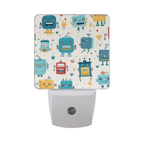 Cute Cartoon Robots Night Light LED Dusk to Dawn Auto Sensor Night Lamp Plug-in Nightlight for Bedroom Hallway Kitchen 2 PCs